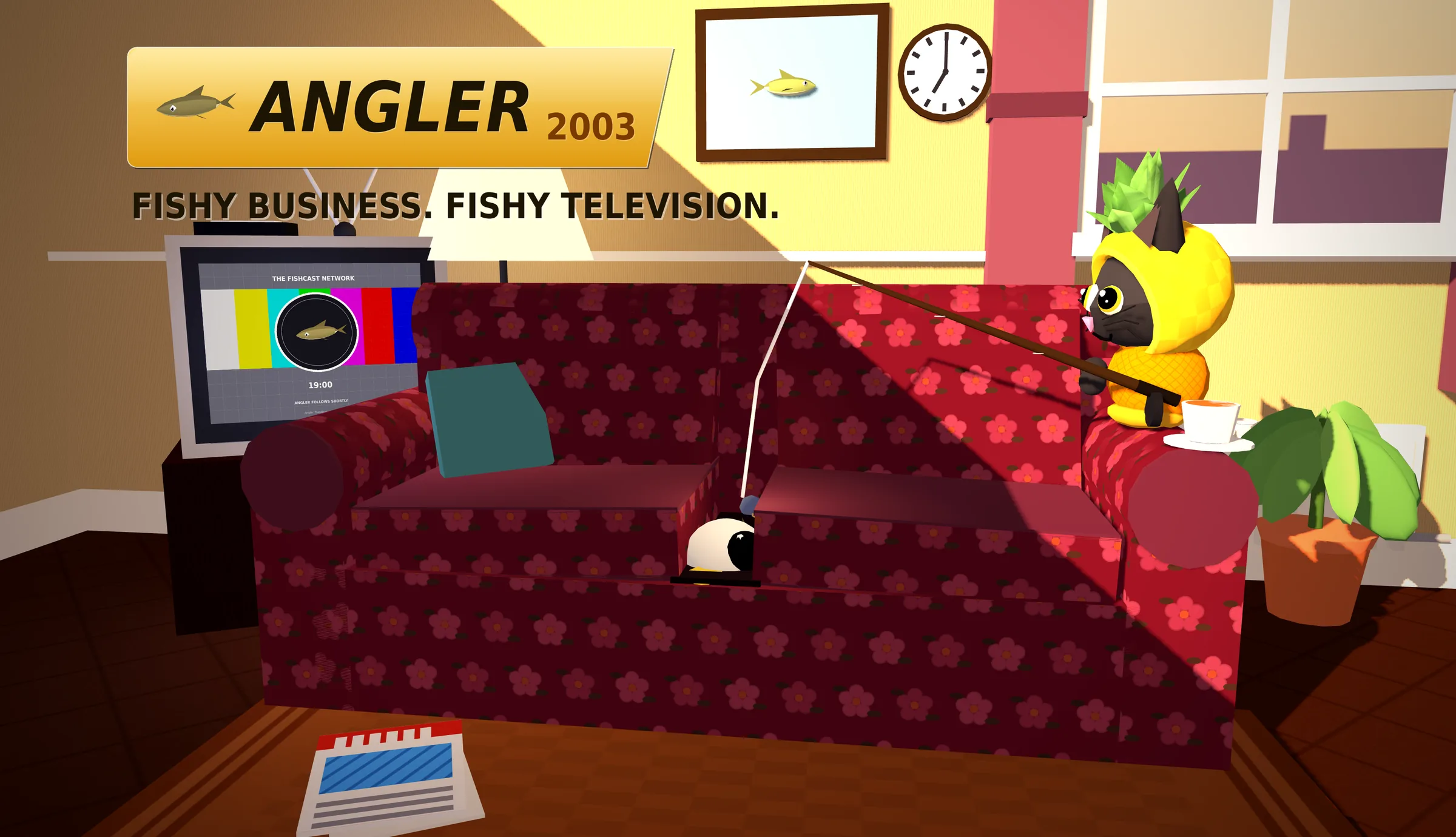The key art master with the Angler 2003 lockup and tagline over the sofa scene.
