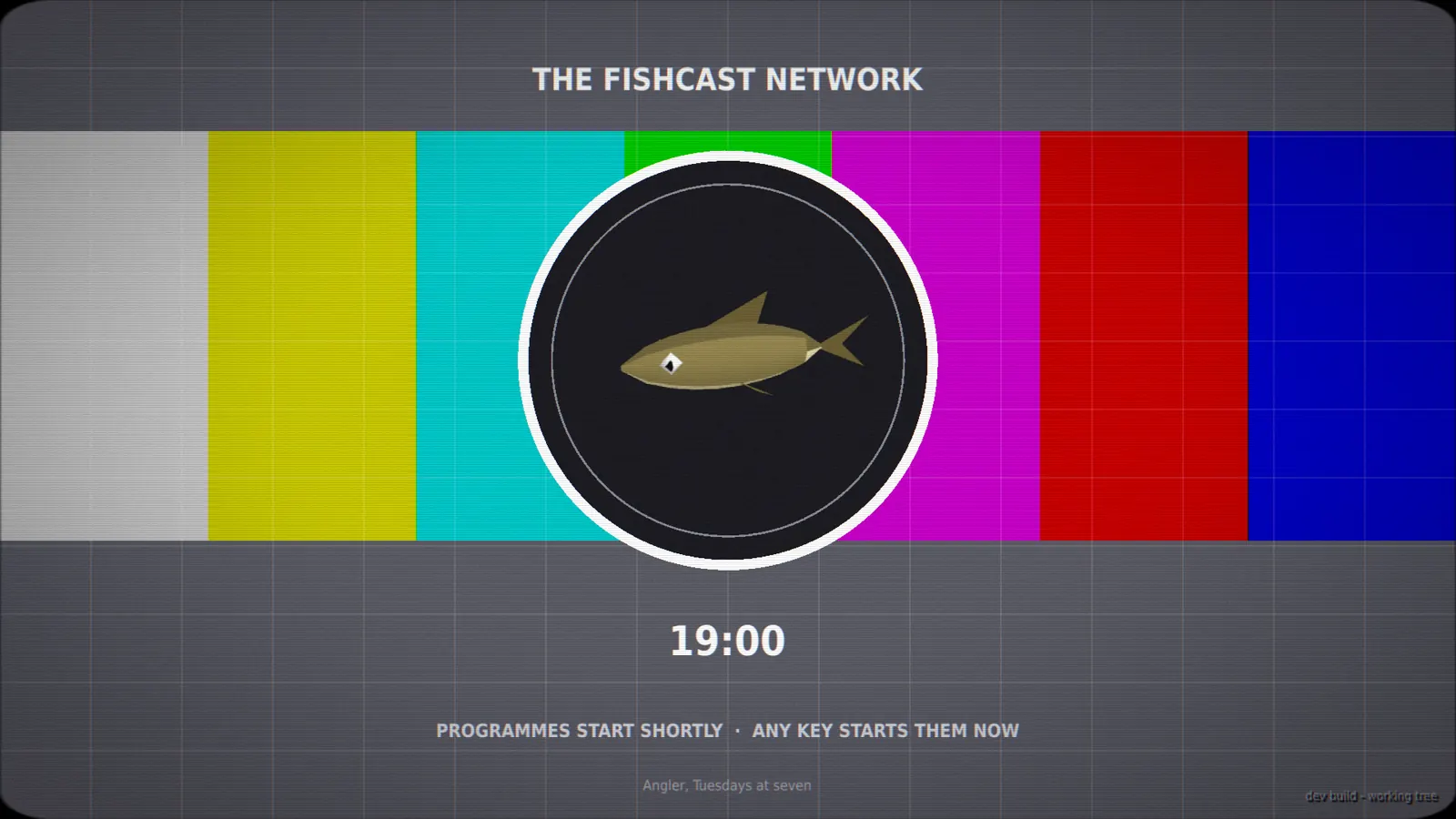 The FishCast Network test card at 19:00.