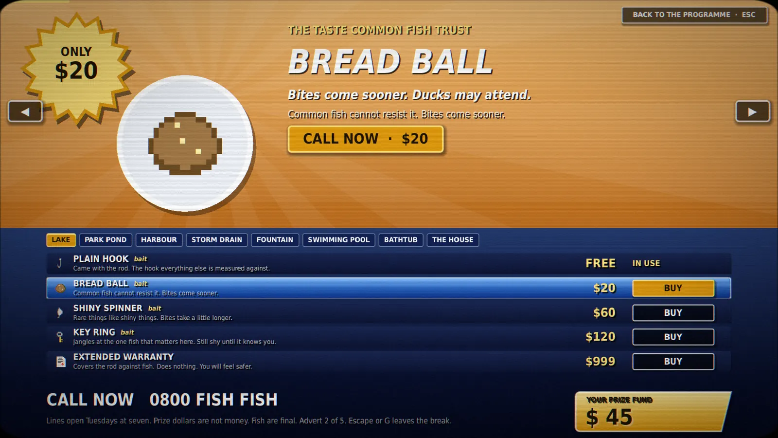 The Bait Shop as a shopping-channel advert for Bread Ball, only twenty dollars, call now.
