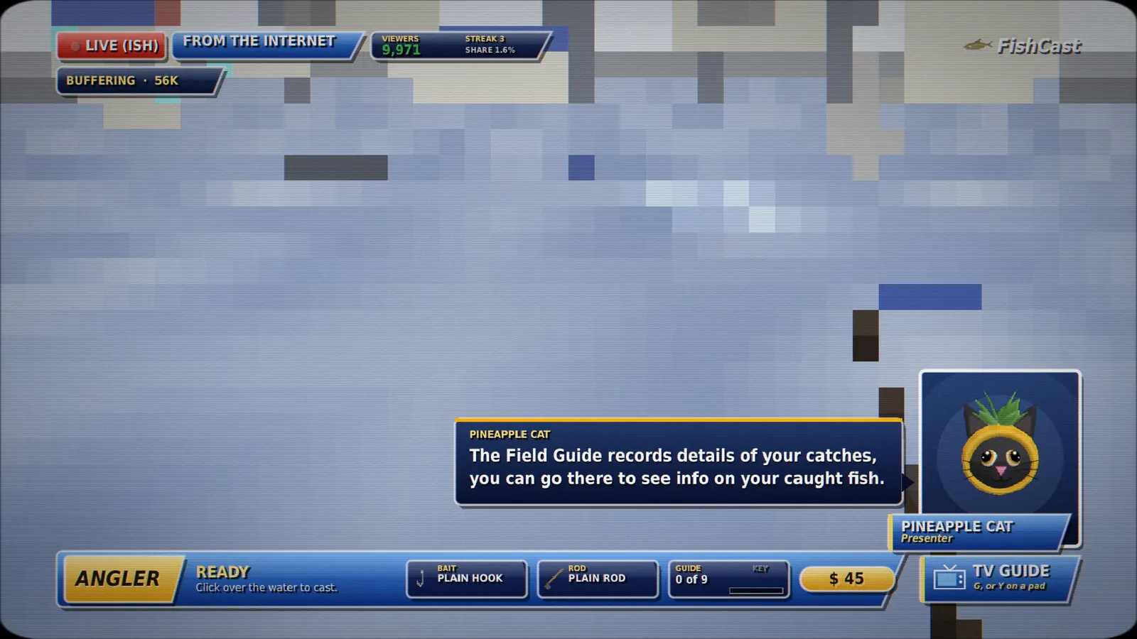The internet location buffering, with a loading indicator over the water.