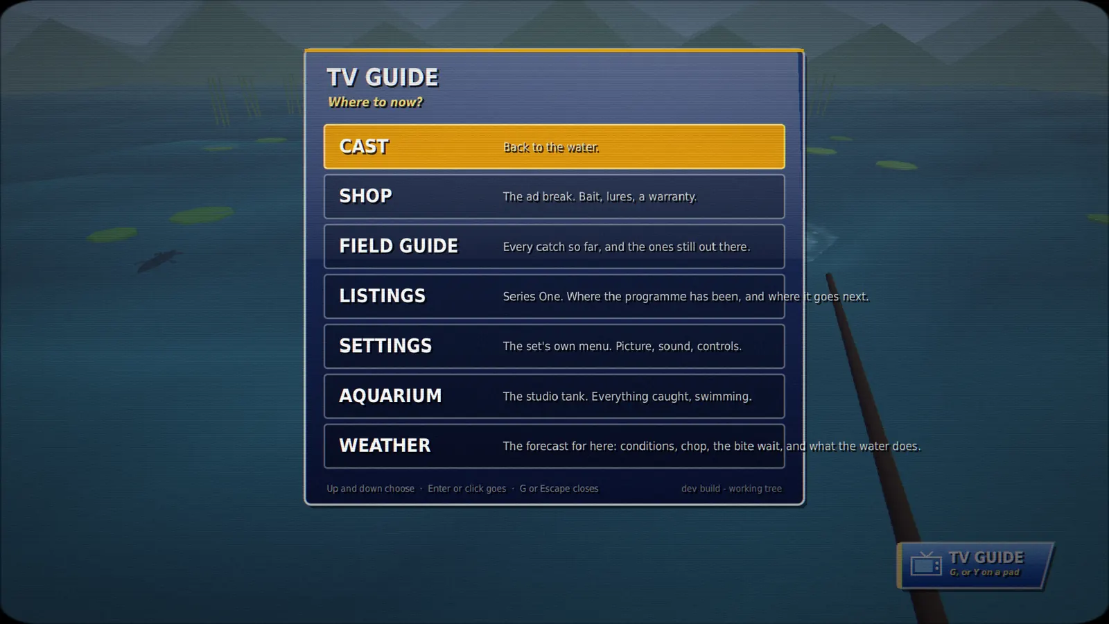 The TV Guide, which is the game's menu.